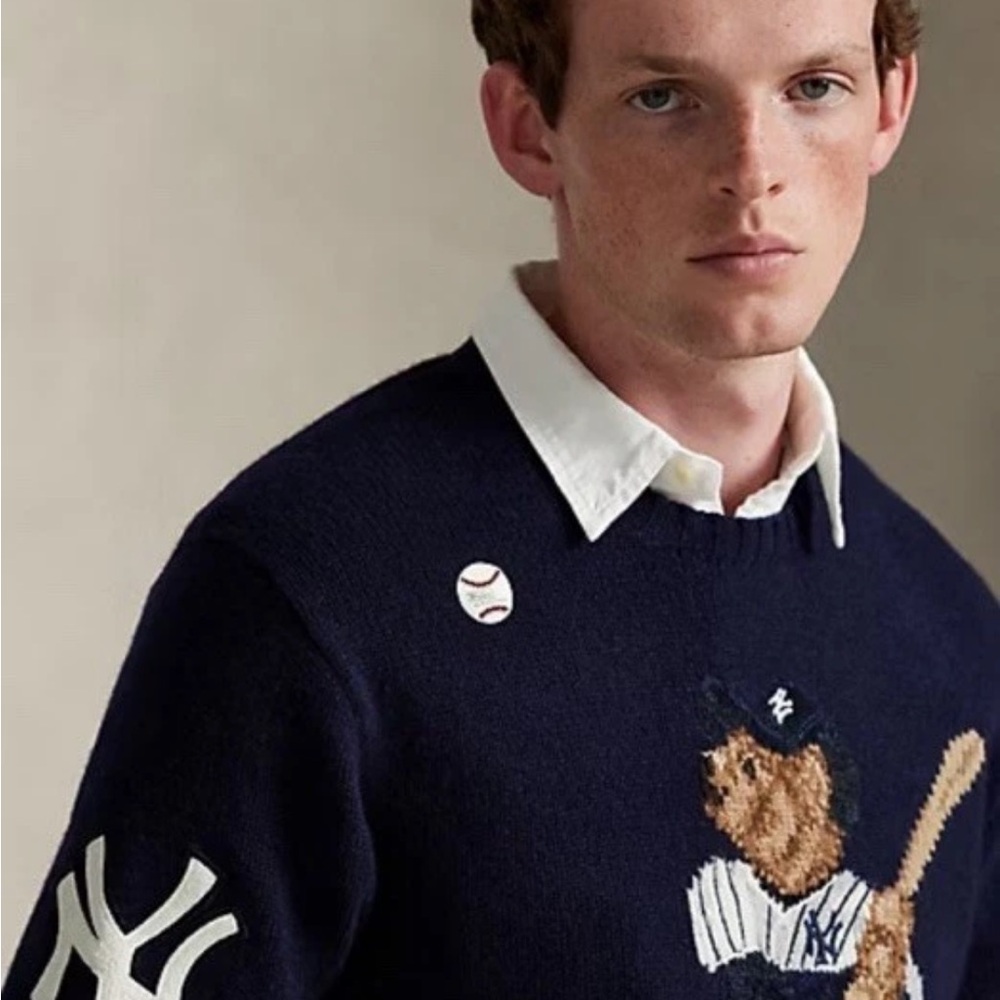 Polo by Ralph Lauren Navy Polo Bear Baseball Sweater - Picture 5 of 16